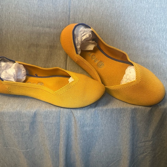 Rothy's Mustard Yellow Flats with Blue Trim - Picture 2 of 7